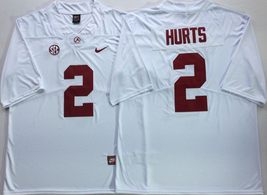 Men's Alabama Crimson Tide Jalen Hurts #2 White Jersey